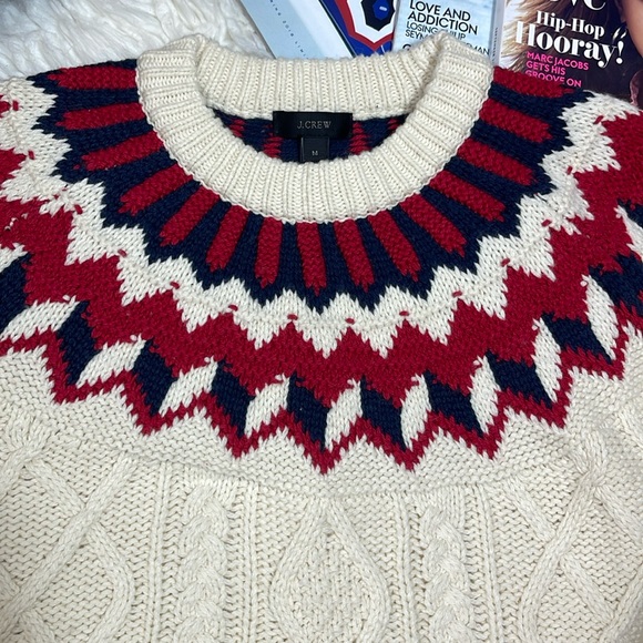 J.Crew Cable Knit Fair Isle Ivory Sweater - Picture 6 of 10